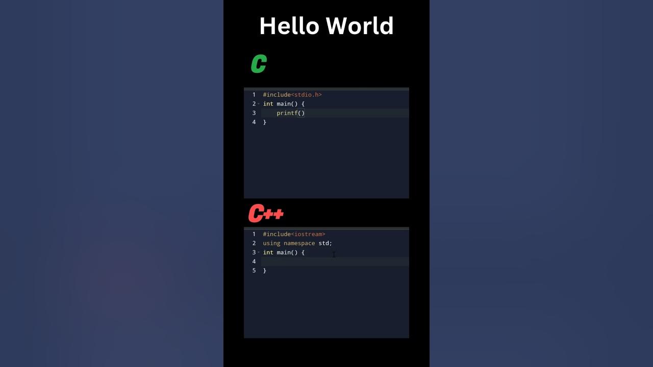 Hello World in C Vs C++ #coding #firstcode #helloworld #viral #shorts # ...