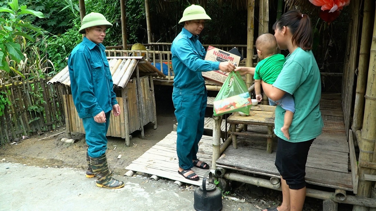Helping after the storm - everyone helped Ngoan build a bridge over the stream.