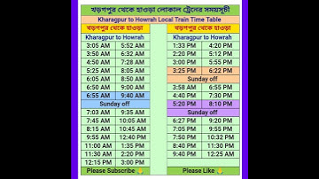 #kharagpur #howrah #train time table । খড়গপুর থেকে হাওড়া লোকাল ট্রেনের সময়সূচী #train #shorts
