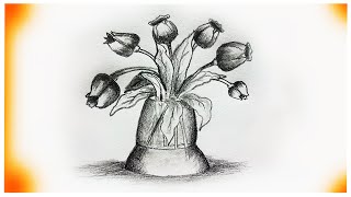 How to draw a flower vase with flowers | flowers Vase drawing #angeldrawingzone