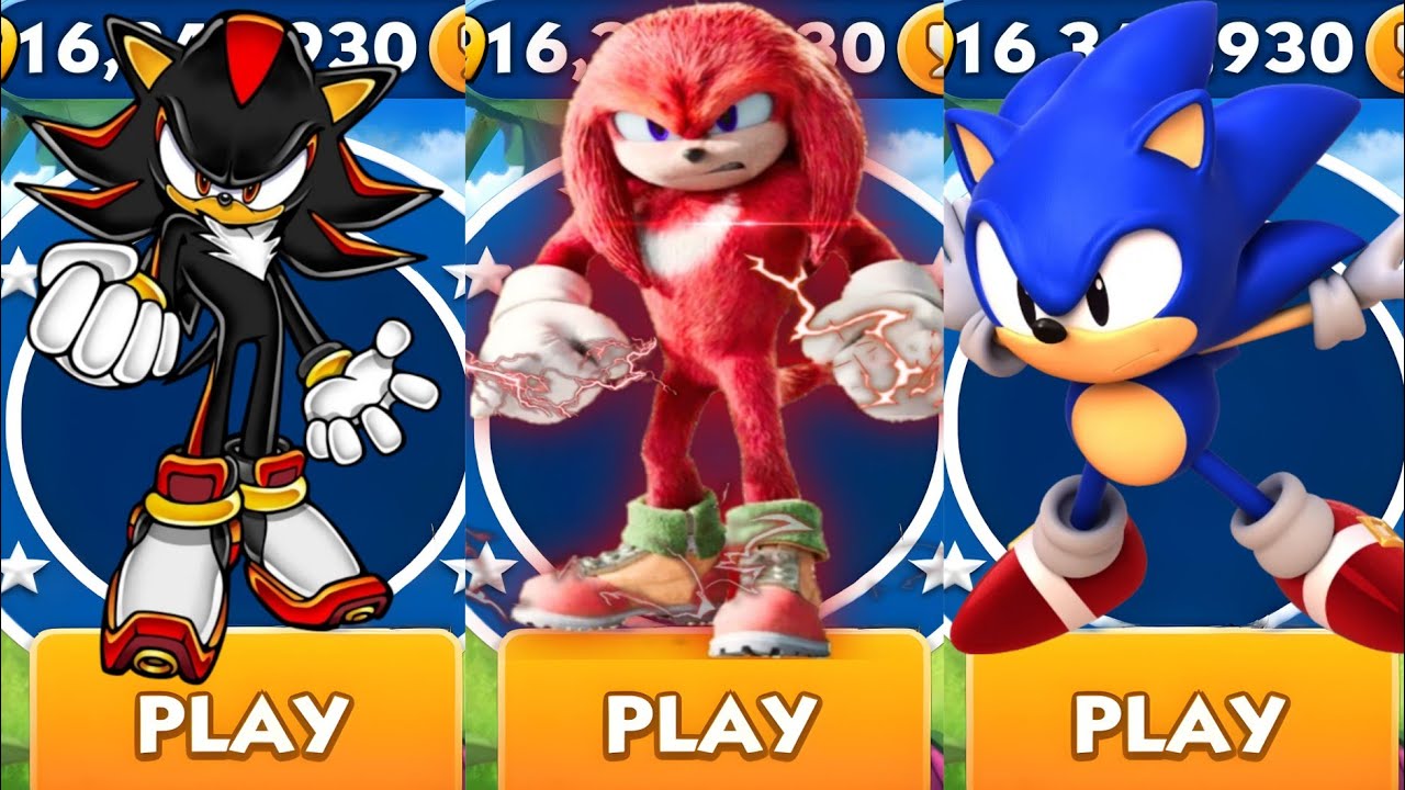 Sonic Dash - Sir Shadow VS Movie Knuckles VS Classic Sonic _ Movie ...