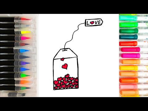 Милый и простой рисунок Как нарисовать Чайный пакетик с сердечками Красивые и легкие рисунки