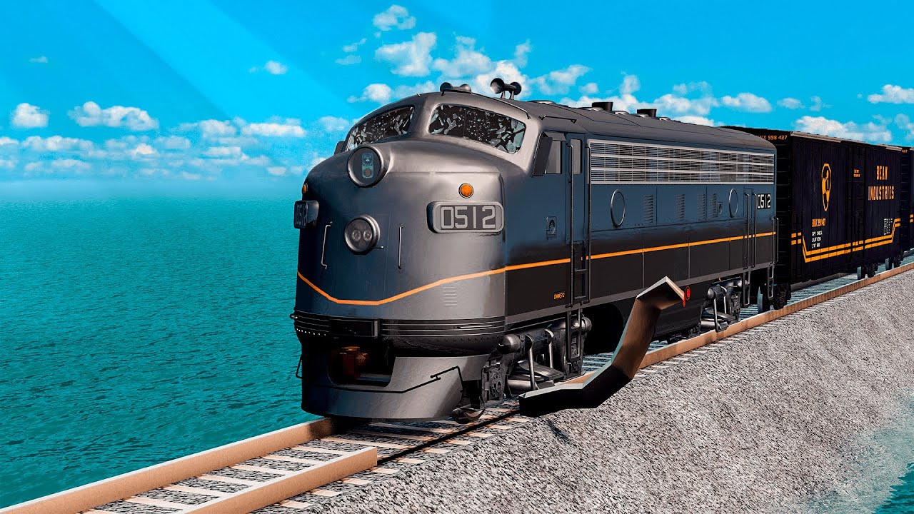 Crazy Black Train vs Incredible Failed Broken Rails Track Crossing Deepwater | BeamNG.drive