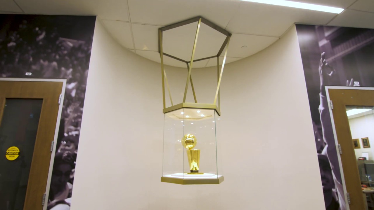 Custom suspended Raptors Larry O'Brien Trophy Case 