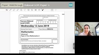 A-Level maths Paper Walkthrough Edexcel 2019 Pure Paper 2