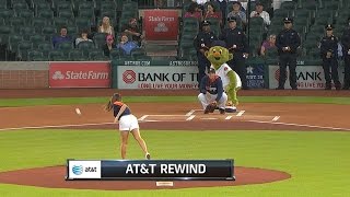 Fan dunks ceremonial first pitch right in front of the mound