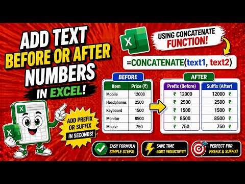 💫 How to Use the Concatenation Function in Microsoft Excel to Add Prefix and Suffix Texts || IT WALA