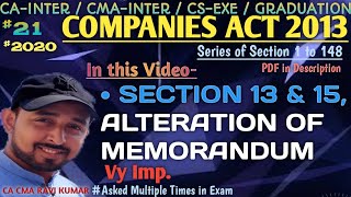 21 | SECTION 13 & 15, ALTERATION OF MEMORANDUM | COMPANIES ACT 2013 | ICAI MODULE