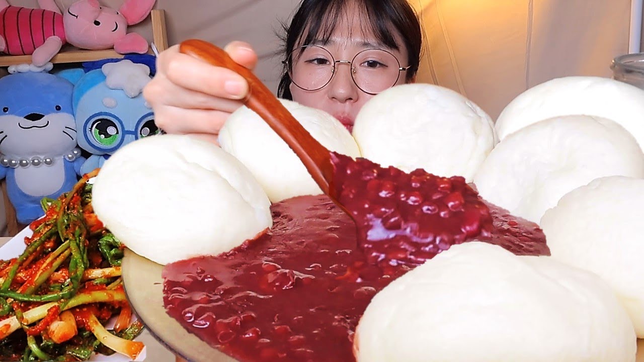 달달한 단팥죽과 우유찐빵🫘 달콤 따뜻한 단팥죽 옛날 찐빵 디저트 먹방 Dessert Mukbang