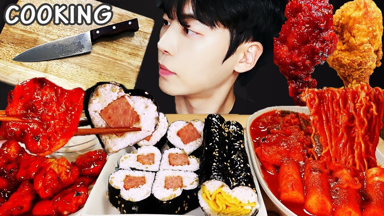 ⁣ASMR MUKBANG | 요리모음 3# 양념치킨 불닭 떡볶이 스팸 계란 김밥  레시피 & 먹방 FRIED CHICKEN AND BEST COOKING