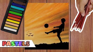 A Boy Playing Football at Sunset / Drawing with Soft Pastels / Step by Step screenshot 2