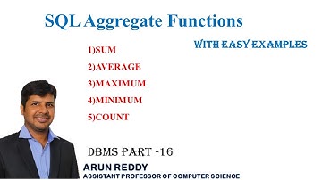 DBMS PART 16 - SQL AGGREGATE FUNCTION | SQL AGGREGATE FUNCTION| SUM | AVG | MAX | MIN | COUNT |