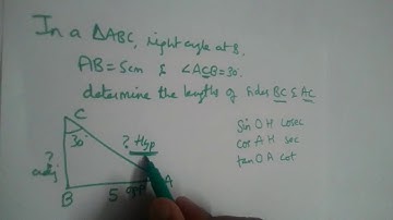 In a triangle ABC, right angle at B. AB=5, angle ACB=30. Determine lengths of BC and AC