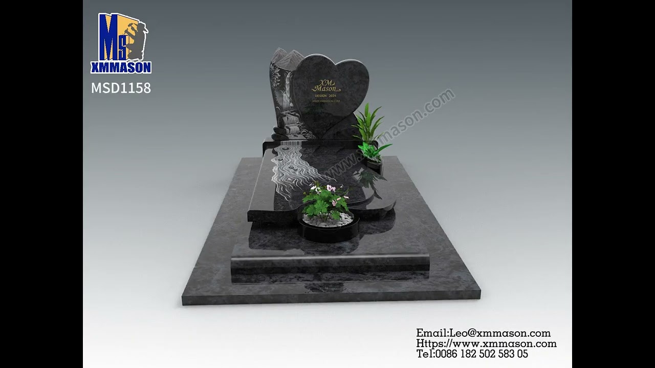 The Gravestone in the Shape of a Heart is Carved with Mountains And Water