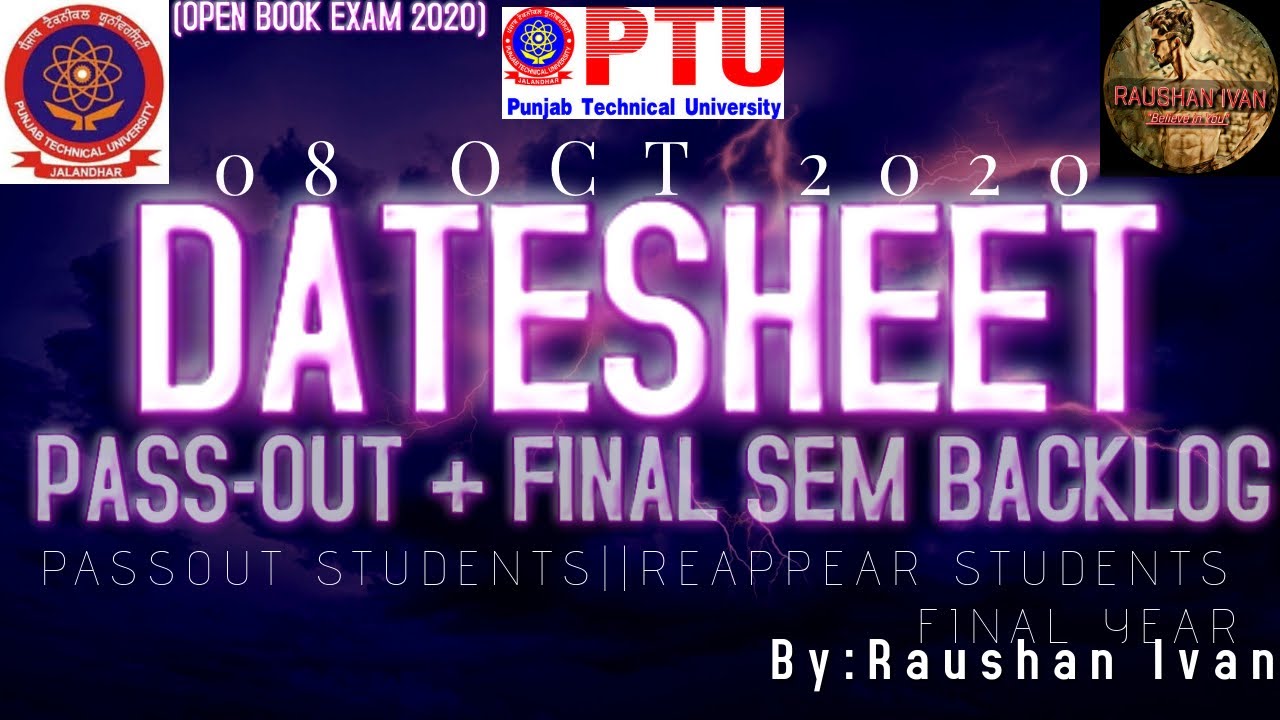PTU Date Sheet Releases ||Pass out + Final Semester||OBE EXAM 2020