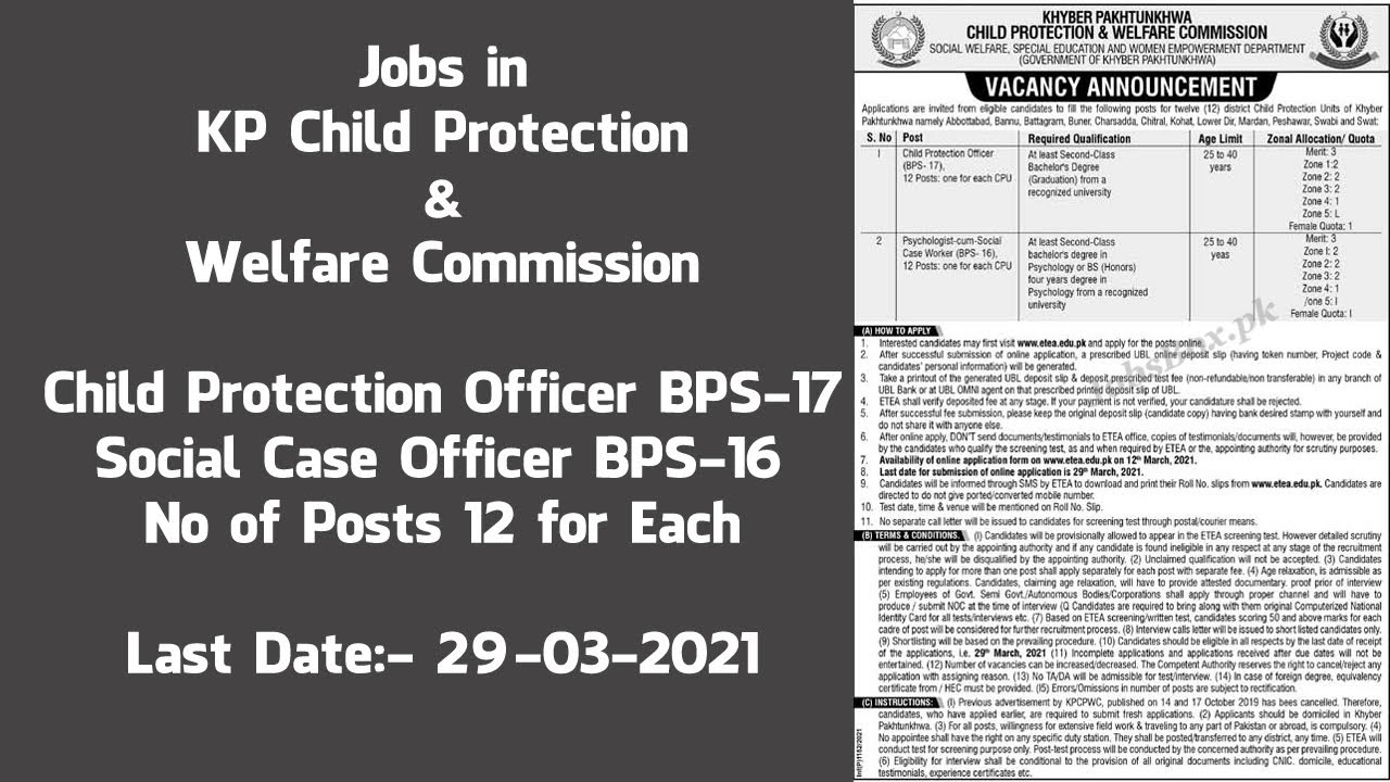 Khyber Pakhtunkhwa Child Protection and Welfare Commission Jobs March