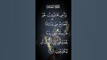 سورة القصص وأخي هارون هو أفصح منى لسانا فأرسله معى ردءا يصدقني إني أخاف أن يكذبون الاية ٣٤