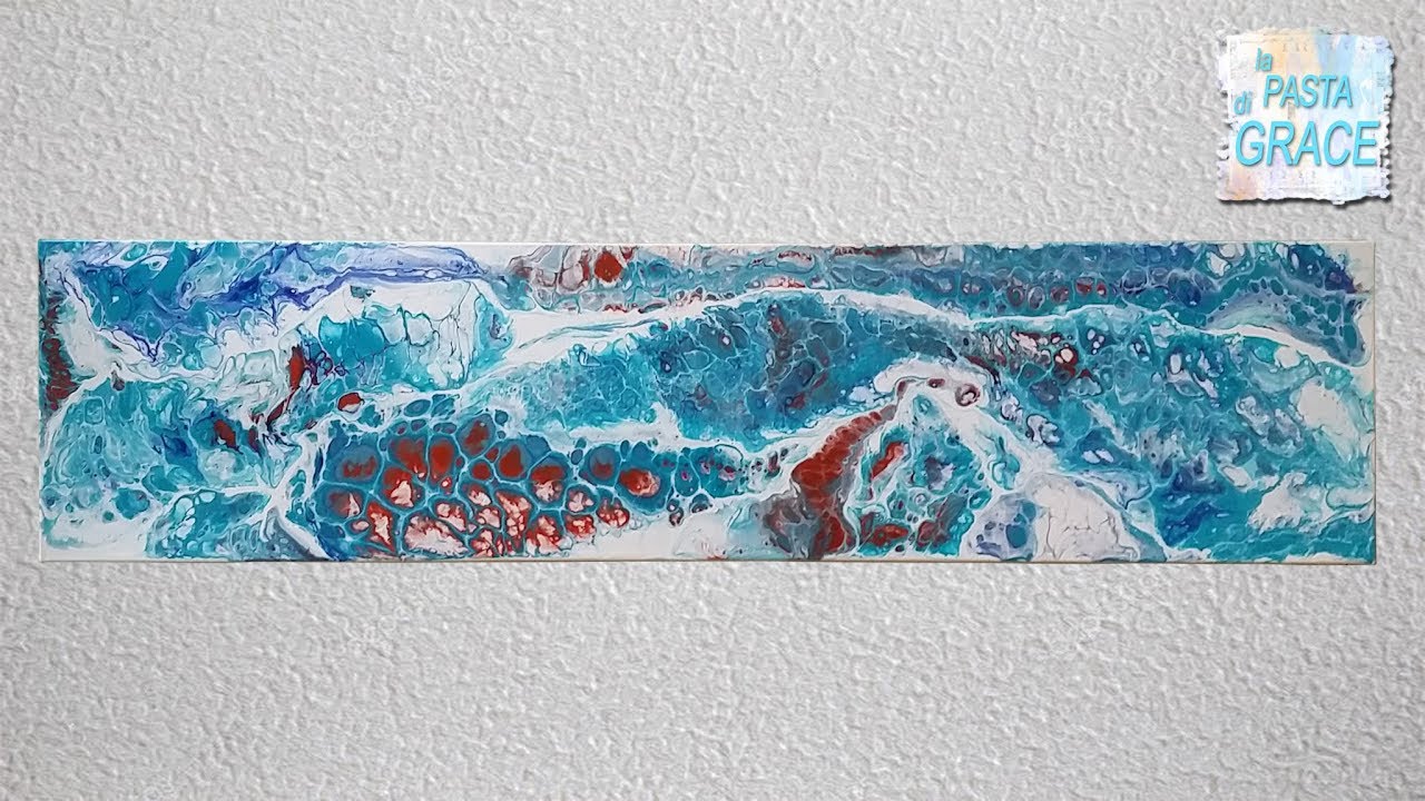#9 Acrilico Fluido - Fluid Painting tela 20x80  bianco turchese blu rame azzurro