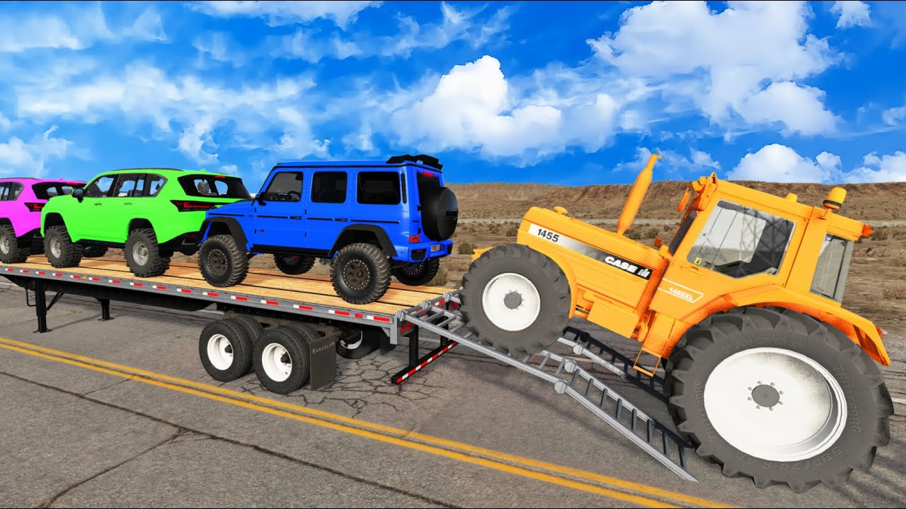 Flatbed Truck Mcqueen | Transportation with Truck - Pothole vs Car #4 - BeamNG.Drive