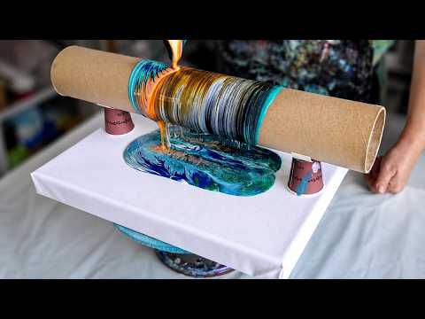 I Poured Paint Over a Cardboard Tube... The Result Was Incredible! Fluid Art ✨
