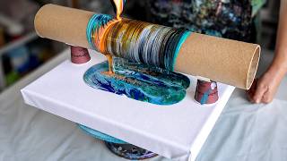 I Poured Paint Over a Cardboard Tube... The Result Was Incredible!  Fluid Art ✨