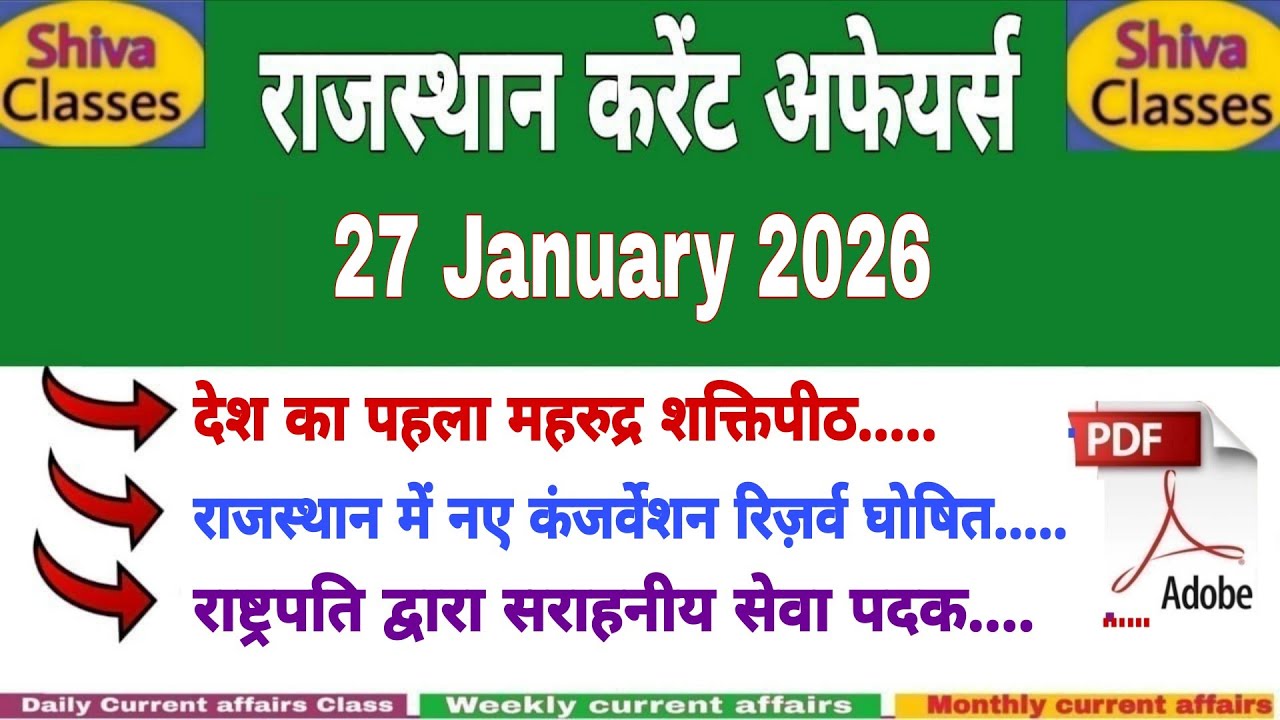 27 January 2026 Rajasthan current Affairs in Hindi | Daily सुजस Report ...