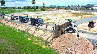 Wonderful Project Landfill By Komatsu D58E Bulldozer Pushing Dirt And Truck 5Ton Unloading Dirt