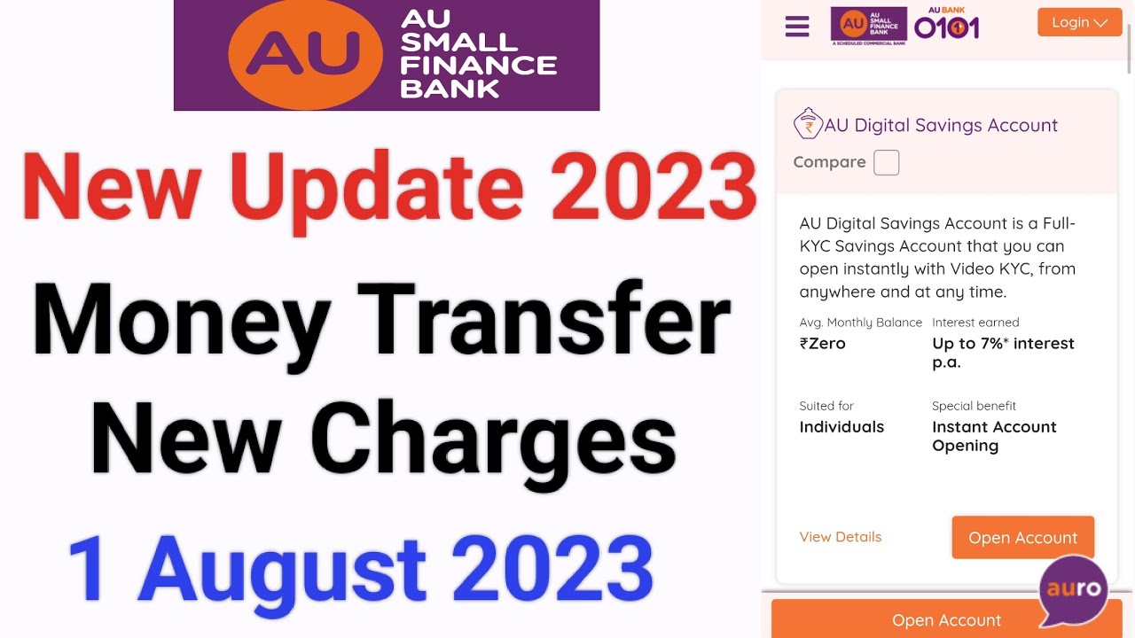 Au small finance bank new charges Au bank service charges Au small
