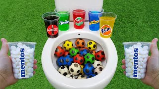 Football VS Popular Sodas !! Fanta, Coca Cola, Schweppes, Fruko, Sprite and Mentos in the toilet