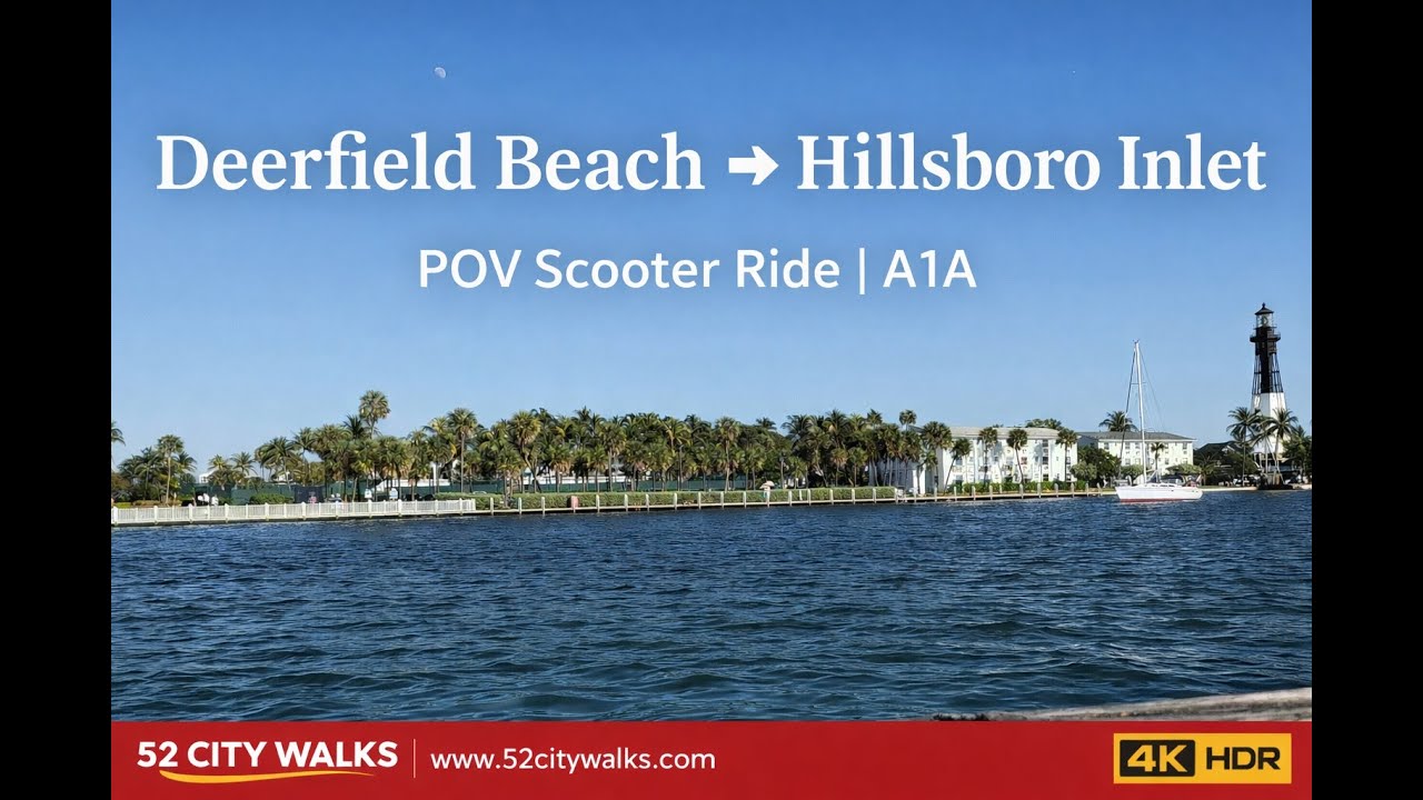 POV Scooter Ride from Deerfield Beach to Hillsboro Inlet | A1A, Drawbridge & Lighthouse (4K)