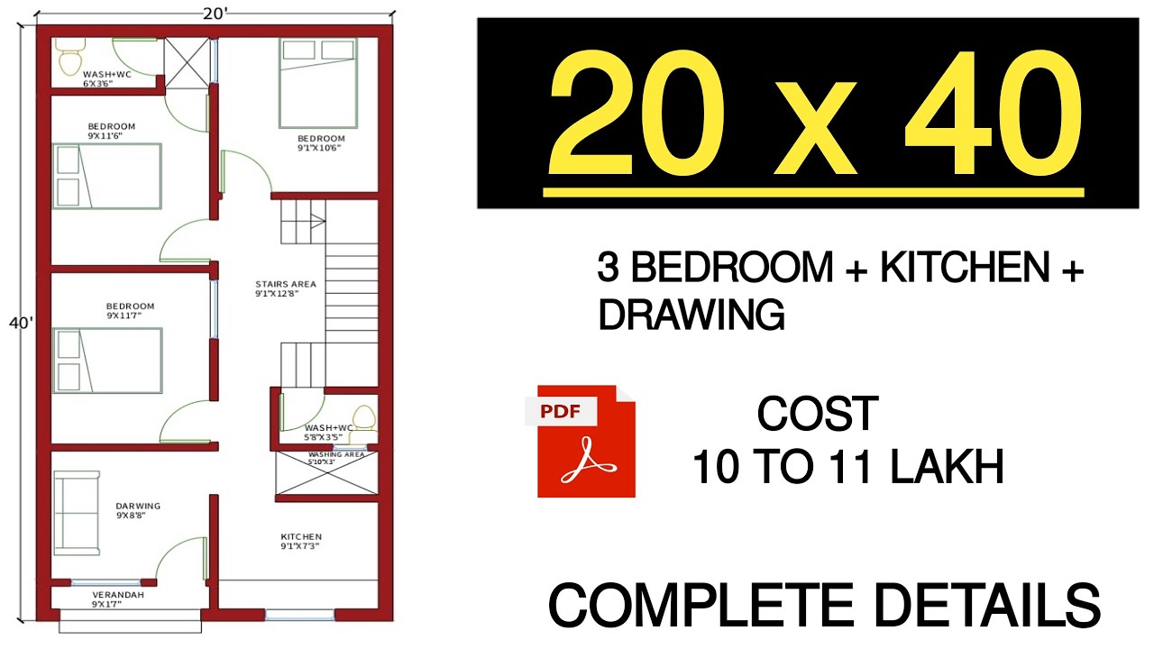 20X40 HOUSE PLAN | 20 BY 40 HOUSE DESIGN | 20 BY 40 KA MAKAN KA NAKSHA ...
