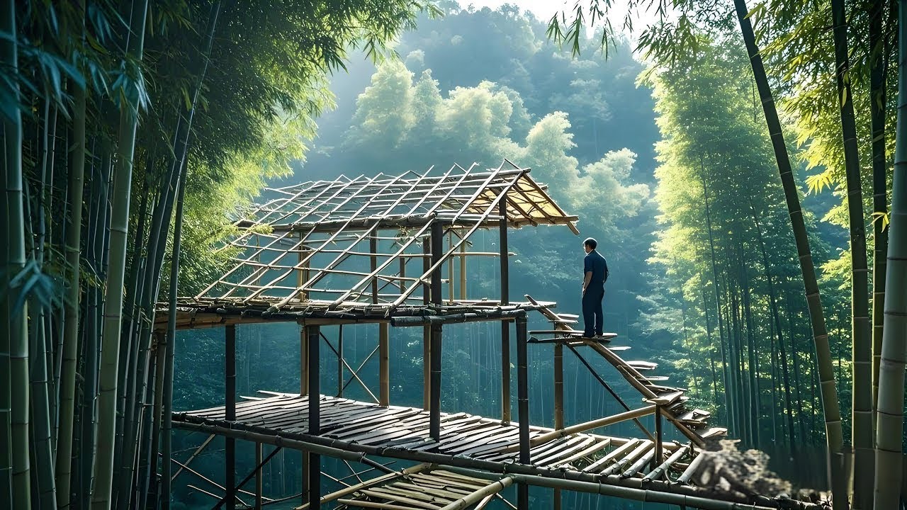 中國小夥深山竹林打造奢華豪宅，耗時10天終於完成了門庭，太震撼了！ #diy #bamboo #農村生活