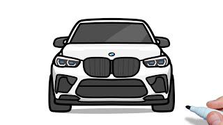 How to draw a BMW X5 M COMPETITION easy | Drawing bmw x5m, x6m front view