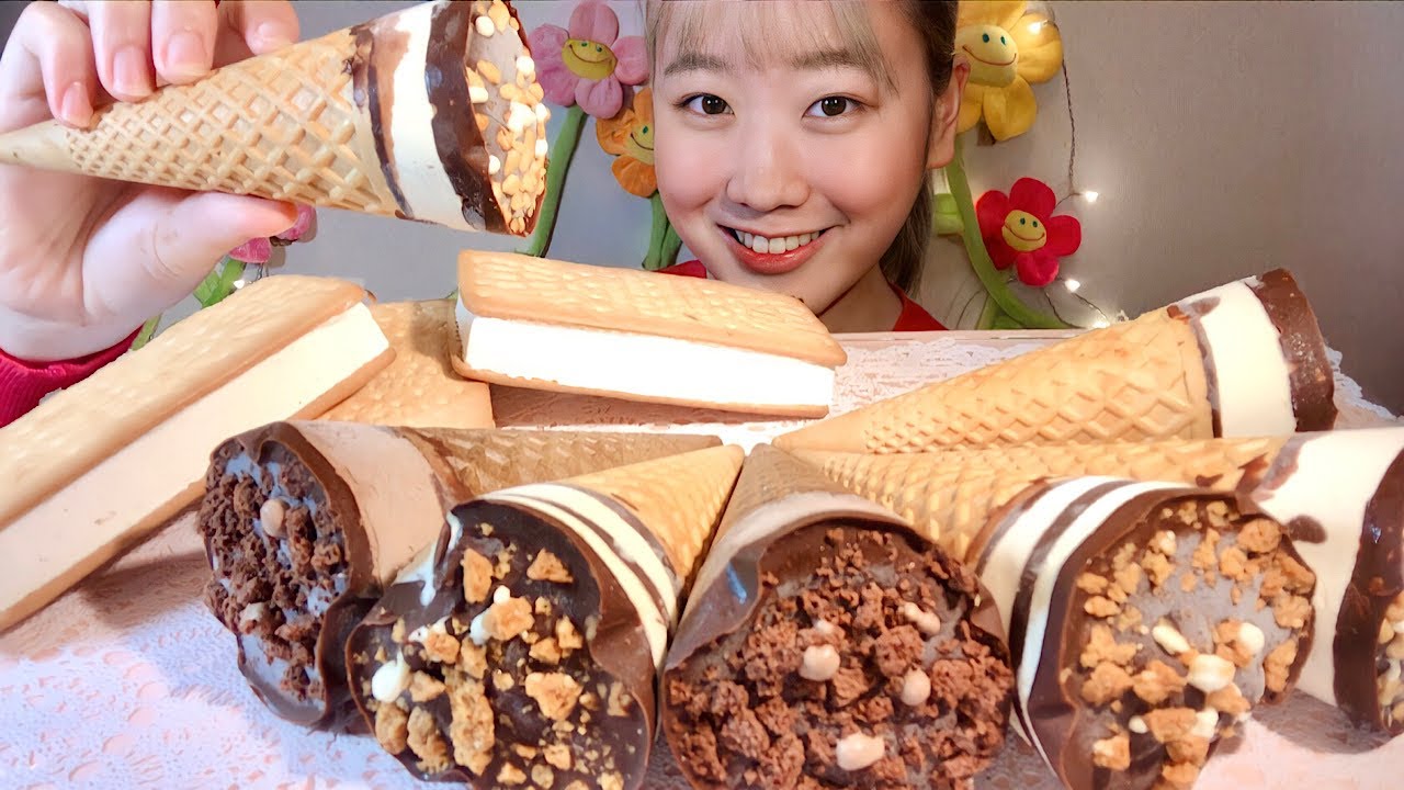 ASMR ジャイアントコーン ビスケットサンド Ice Cream 아이스크림【咀嚼音/大食い/Mukbang/Eating Sounds】