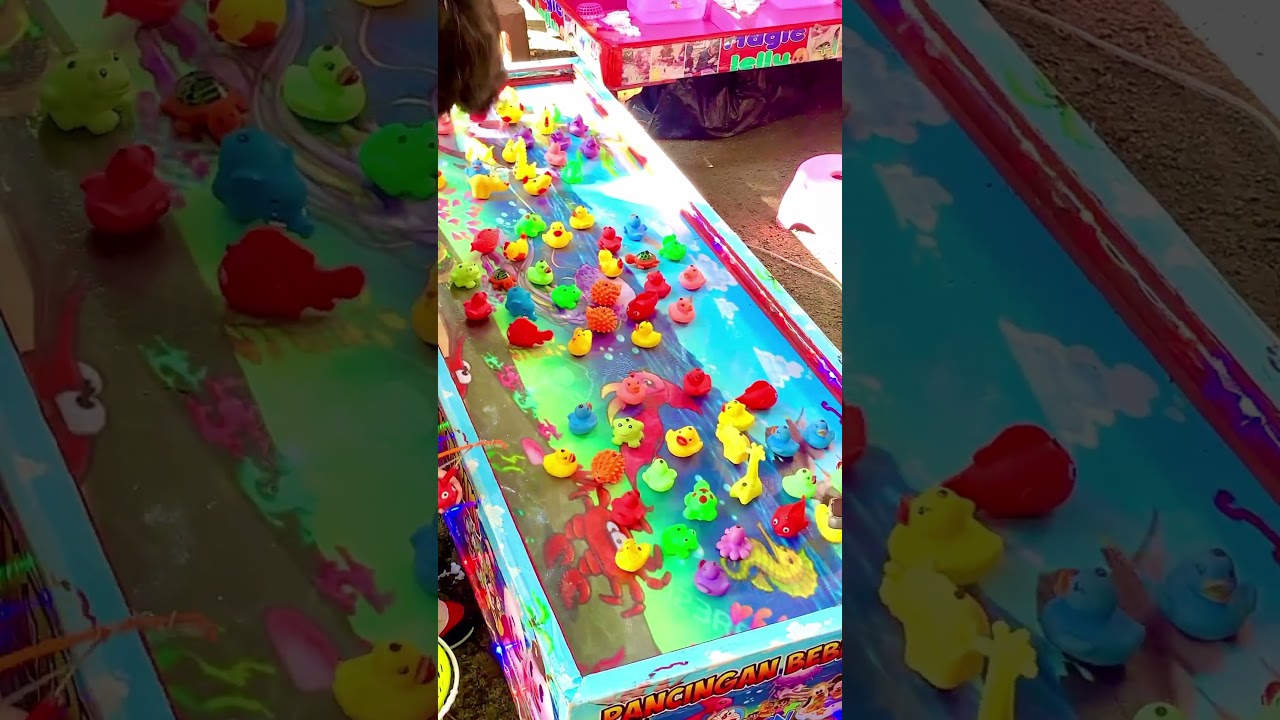 Mainan mancing bebek dan ikan warna warni muter