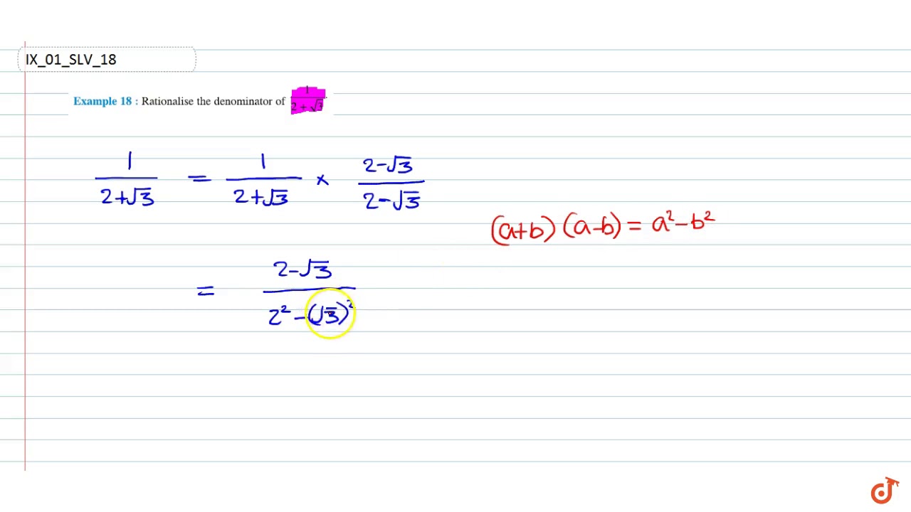 Rationalise The Denominator Of 1 2 Sqrt 3 Youtube