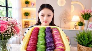 Rows of Colorful Ridged Treats in Pink Green and Purple
