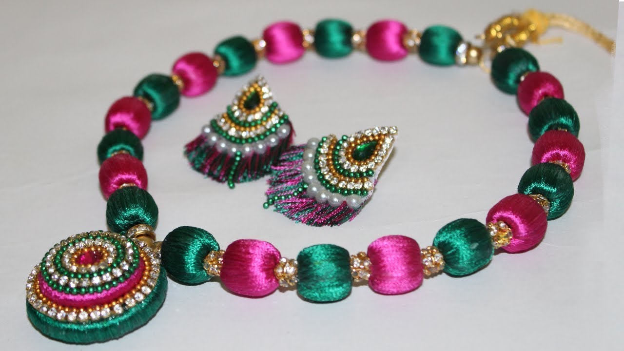 Handmade Necklace with Silk thread Beads Jewellery making easily at
