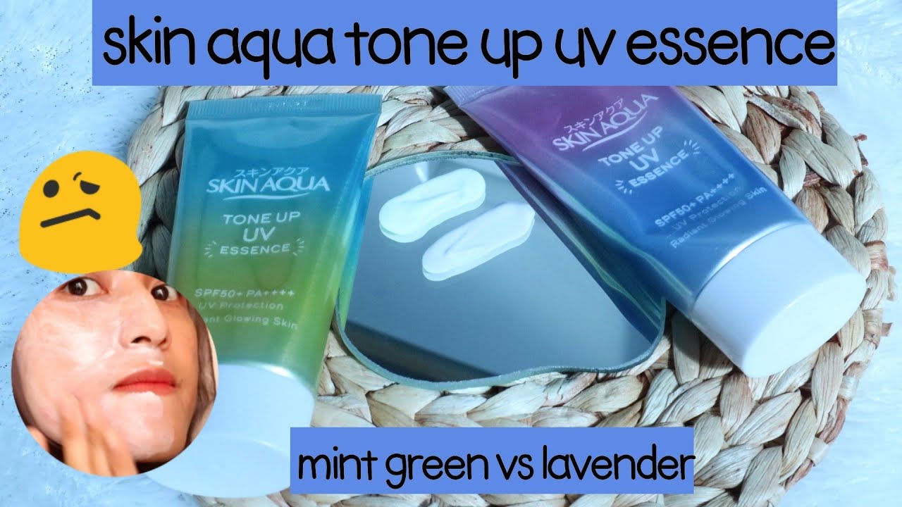 review skin aqua tone up uv essence mint green vs lavender bagus mana