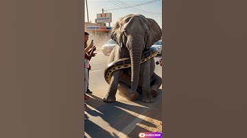 Giant python fighting with elephant on busy road, #flyingsnake #treepython #snakelogo #worldsnake