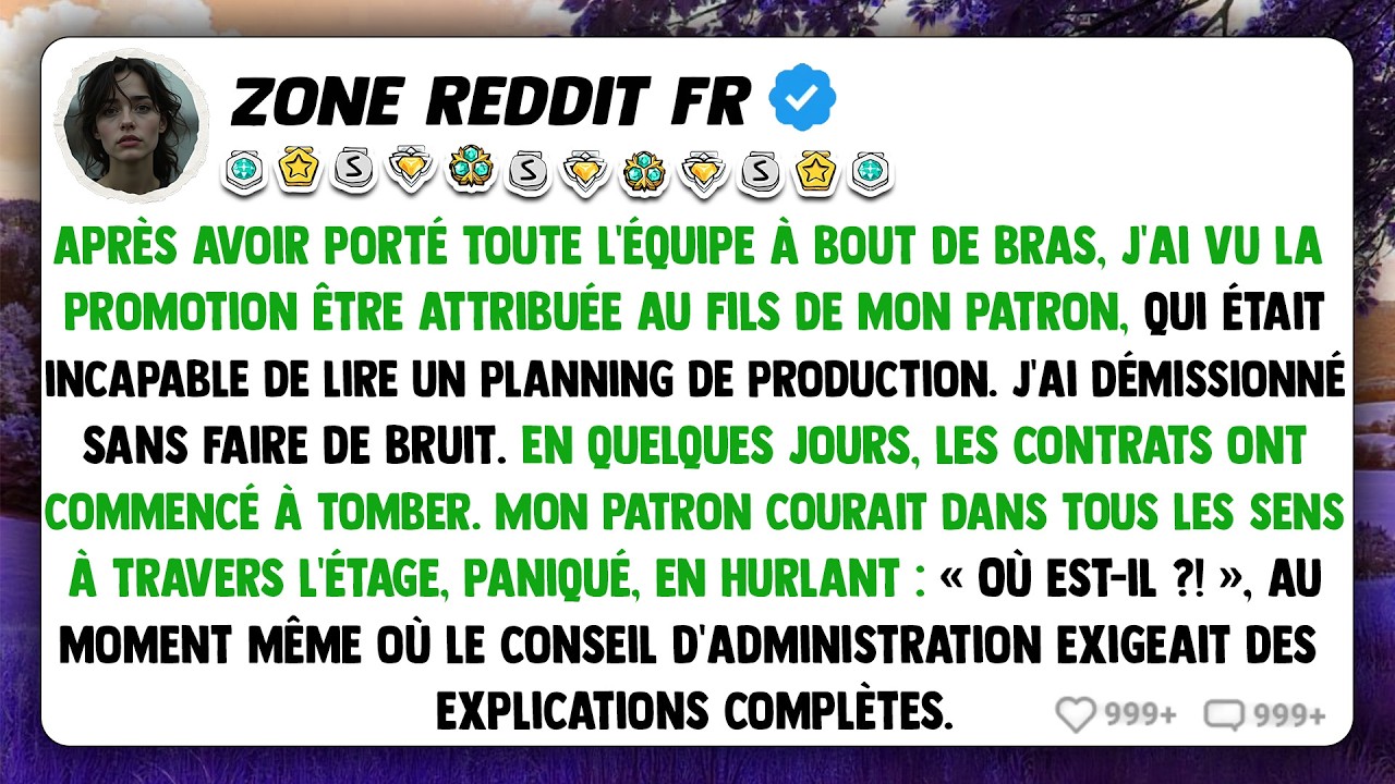 Après avoir porté toute l’équipe à bout de bras, j’ai vu la promotion être attribuée au fils...