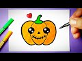 Como desenhar Abóbora Kawaii ❤ Desenhos de Halloween - Desenho para Desenhar