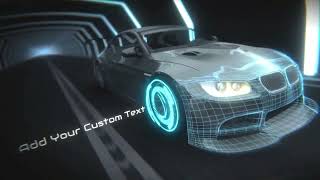 Automotive Concept Intro Animation concept car driving in tunnel with 4 custom texts and your logo