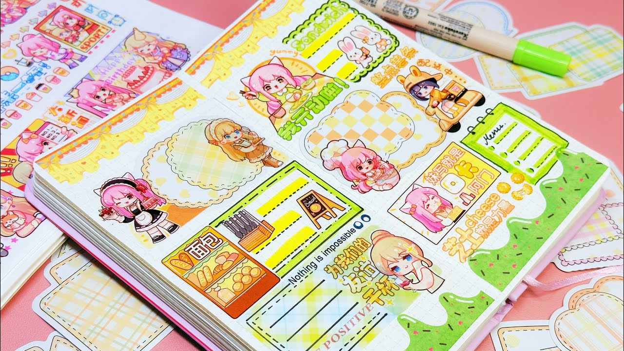 stickers journaling 🩷🩵cute kawaii sticker🌈 Immersive ASMR bullet journal  