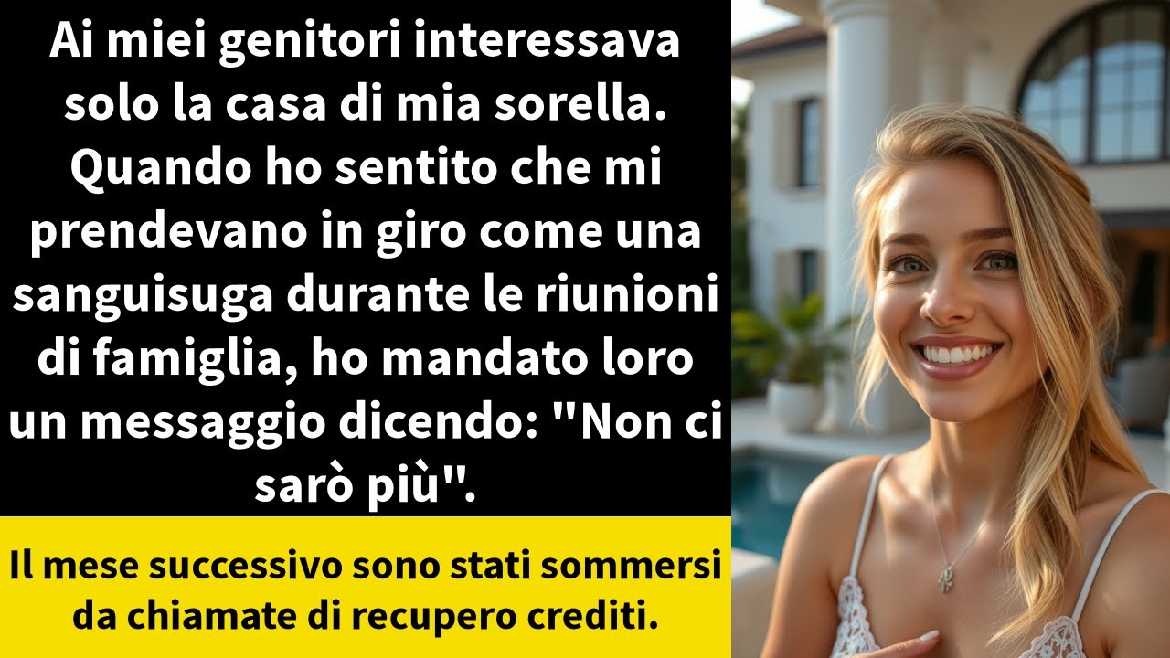 Mia madre alzò il bicchiere e, davanti a tutti i parenti riuniti per il pranzo di Natale, disse: "Non si può parlare molto di lei, è una tale delusione, completamente diversa da sua sorella."...
