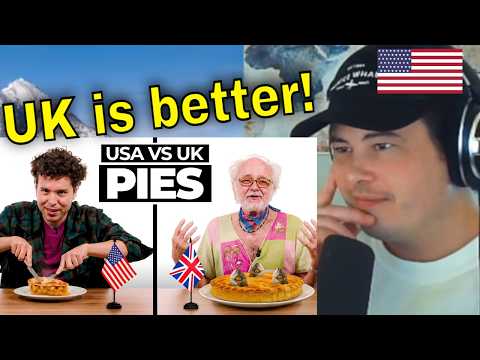 American Reacts UK vs US: Trying Each Other's Pies