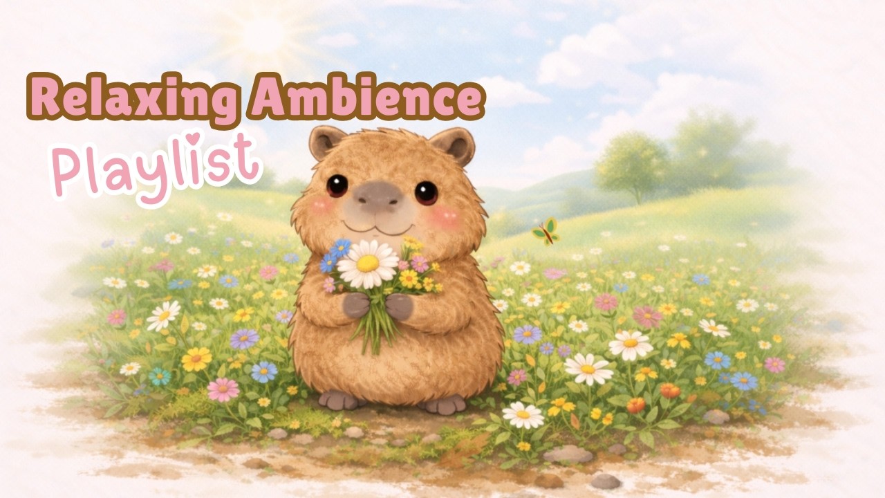 6 Hours Cozy Lofi Hip Hop 🌸 Capybara & Butterflies in Peaceful Flower Field