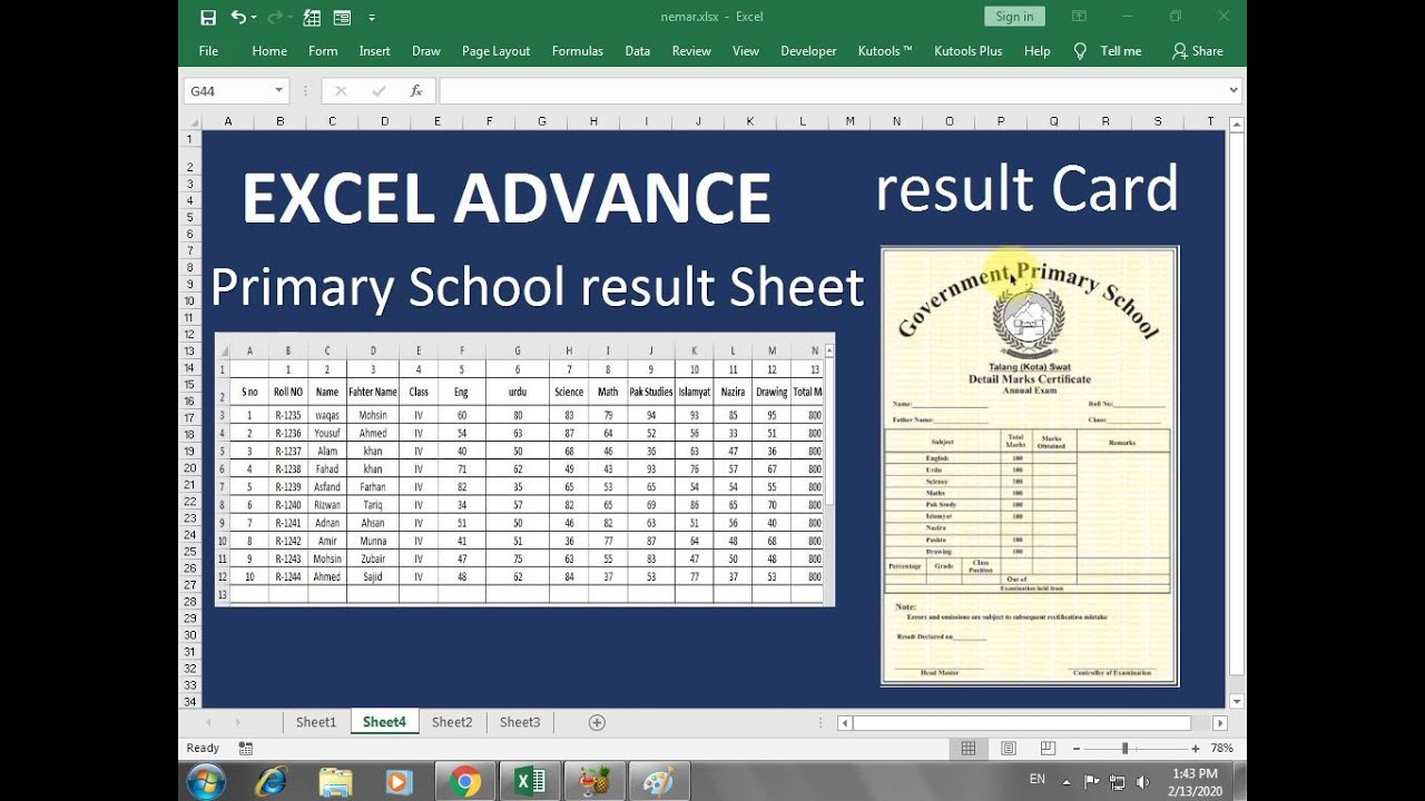 how to make a school report card in excel