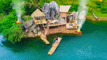 Full Video: 100 days to build a bamboo house with a grass roof on dangerous cliff next to big river