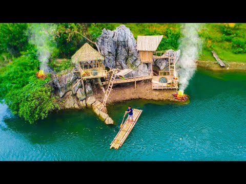 Full Video: 100 days to build a bamboo house with a grass roof on dangerous cliff next to big river